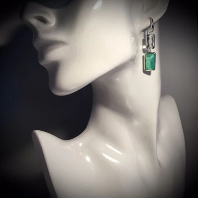 Pre-owned Ippolita Wonderland 2 Stone Quartz Drop Earrings 1.6” Length In Green