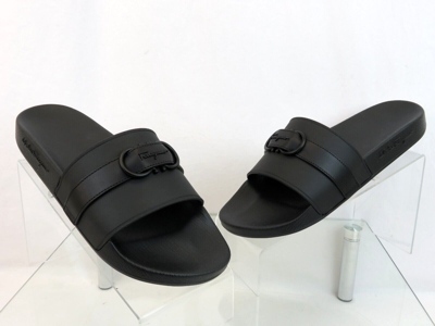 Pre-owned Ferragamo Groove 10 Black Leather Strap Gancini Rubber Logo Sandals Slides 13 M