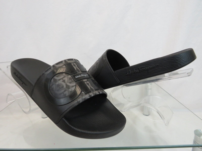 Pre-owned Ferragamo Salvatore  Groove 6 Black Rubber Gancini Logo Sandals Slides 9 M