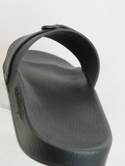 Pre-owned Ferragamo Groove 10 Black Leather Strap Gancini Rubber Logo Sandals Slides 13 M