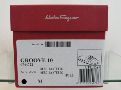 Pre-owned Ferragamo Groove 10 Black Leather Strap Gancini Rubber Logo Sandals Slides 13 M
