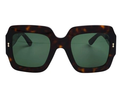 Pre-owned Gucci Gg1111s 002 Dark Havana Green Lens Oversized Sunglasses Authentic