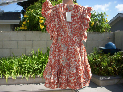 Pre-owned Ulla Johnson Kiri Orange Blossom Ruffled Mini Dress 100% Cotton Chose 6, 8 Or 10 In Pink