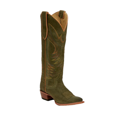 Pre-owned Justin Boots Justin Ladies Clara Olive Suede Leather Tall Western Boots Vn4465 In Green