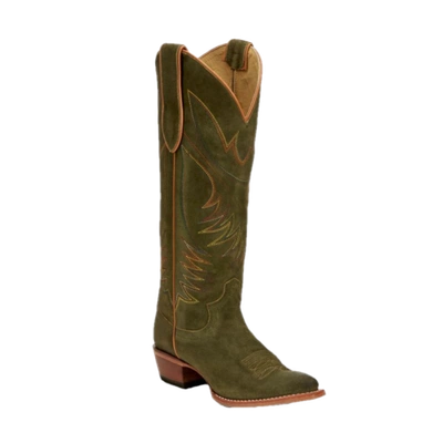 Pre-owned Justin Boots Justin Ladies Clara Olive Suede Leather Tall Western Boots Vn4465 In Green