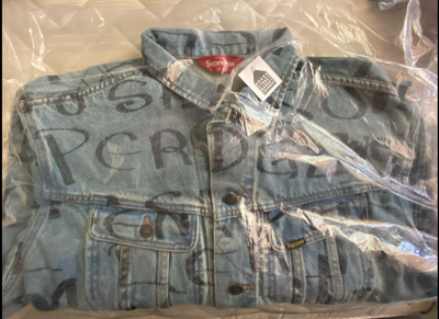 Pre-owned Supreme Black Ark Denim Trucker Jacket Blue Size Small (x2) Ships 2day