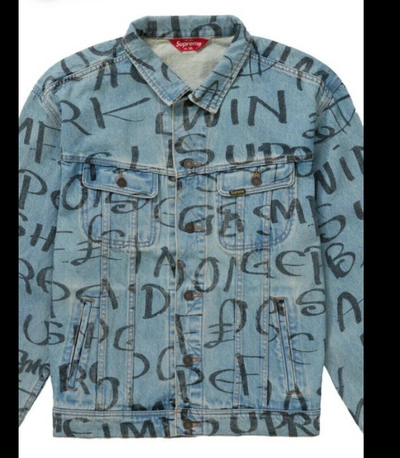 Pre-owned Supreme Black Ark Denim Trucker Jacket Blue Size Small (x2) Ships 2day