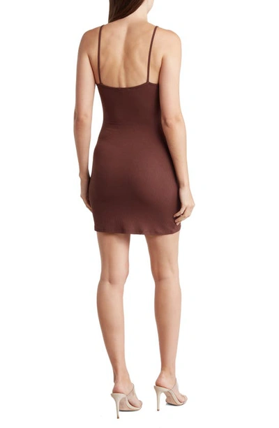 Shop N By Naked Wardrobe Ribbed Scoop Neck Body-con Dress In Chocolate
