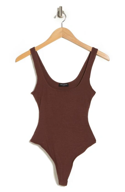 Shop N By Naked Wardrobe Scooped Up Square Neck Rib Bodysuit In Chocolate