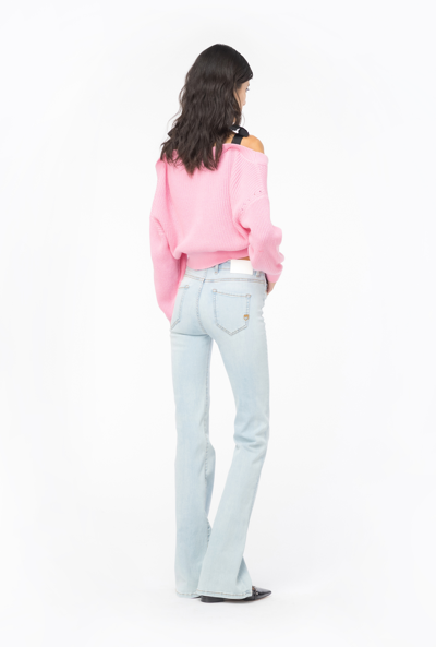 Shop Pinko Flared Baby Blue Denim Jeans In Délavage Clair