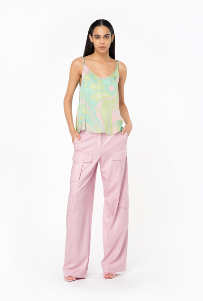 Pinko Marble-print Cowl-back Top In Mult. Vert/rose