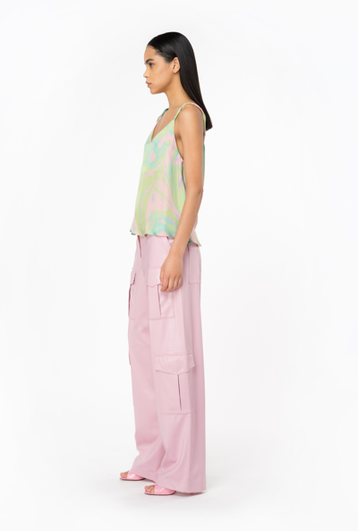 Pinko Marble-print Cowl-back Top In Mult. Vert/rose