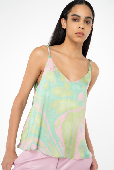Pinko Marble-print Cowl-back Top In Mult. Vert/rose