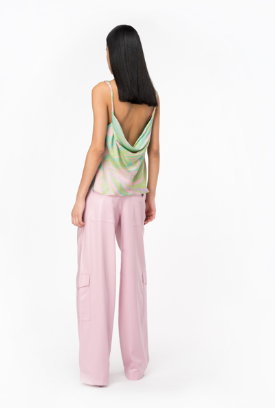 Pinko Marble-print Cowl-back Top In Mult. Vert/rose
