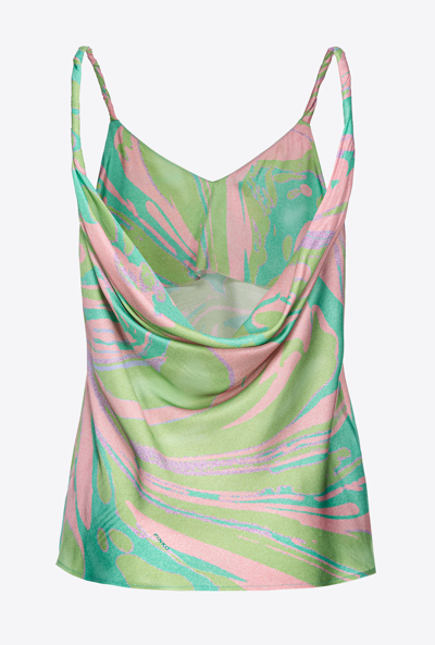 Pinko Marble-print Cowl-back Top In Mult. Vert/rose