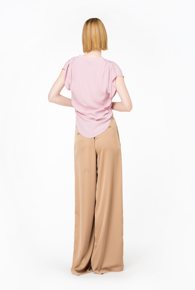 Shop Pinko Silk-blend Blouse With Curved Hem In Orchid Smoke