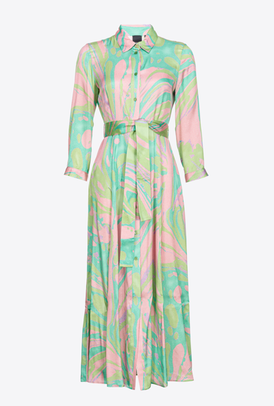 Shop Pinko Long Shirt Dress With Splash Print In Multi.green/pink