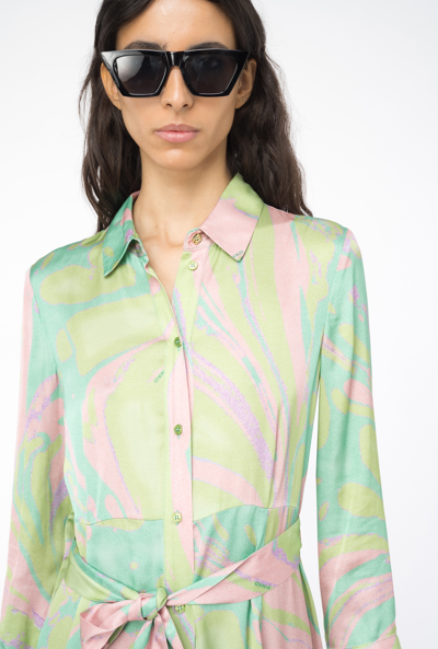Shop Pinko Long Shirt Dress With Splash Print In Multi.green/pink