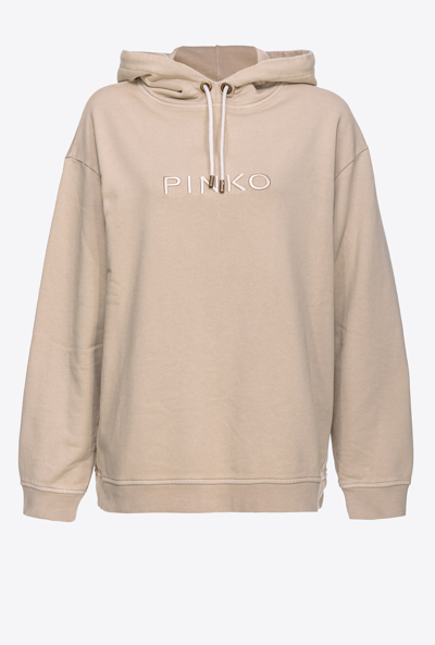 Shop Pinko Sweatshirt With Embroidered Logo In Beige-journée Pluvieuse