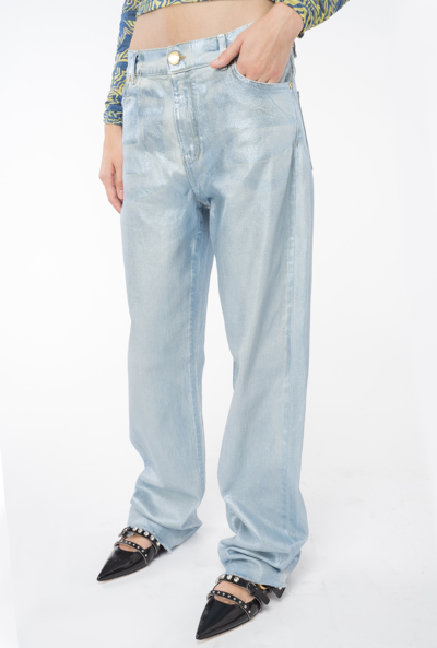 Shop Pinko Straight-leg Shiny Denim Jeans In Light Captain Blue