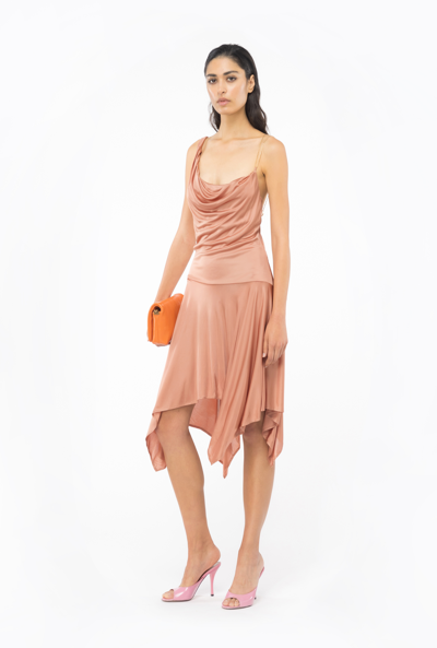 Shop Pinko Draped Dress With Chain In Blush Marron-rouge
