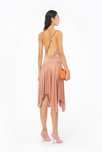 Shop Pinko Draped Dress With Chain In Blush Marron-rouge