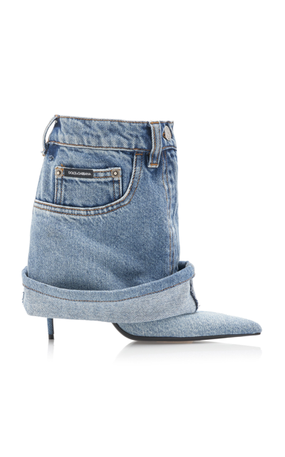 Shop Dolce & Gabbana Denim Ankle Boots In Blue