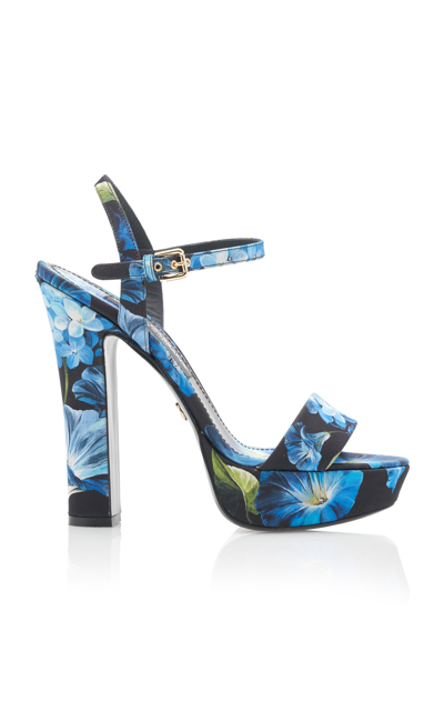 Shop Dolce & Gabbana Floral Satin Platform Sandals In Multi