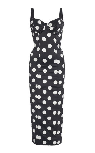 Dolce & Gabbana Polka Dot-print Satin Dress In Black,white