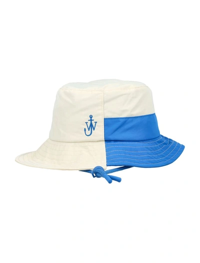 Shop Jw Anderson J.w. Anderson Asymmetric Colourblock Bucket Hat In White Blue