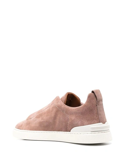 Shop Zegna Triple Stitch Low Top Sneakers Shoes In Brown