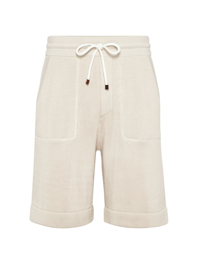 Shop Brunello Cucinelli Men's Cotton English Rib Knit Bermuda Shorts In Light Brown