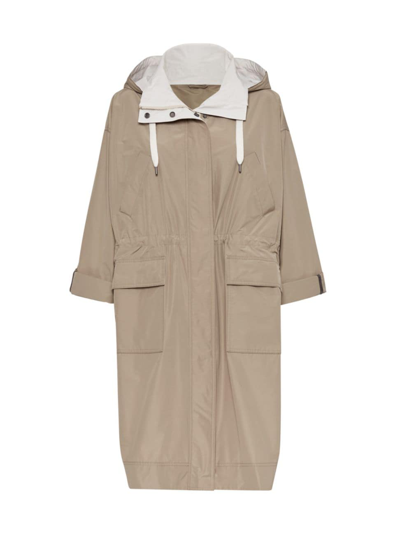 Shop Brunello Cucinelli Women's Water Resistant Taffeta Hooded Outerwear Jacket In Taupe