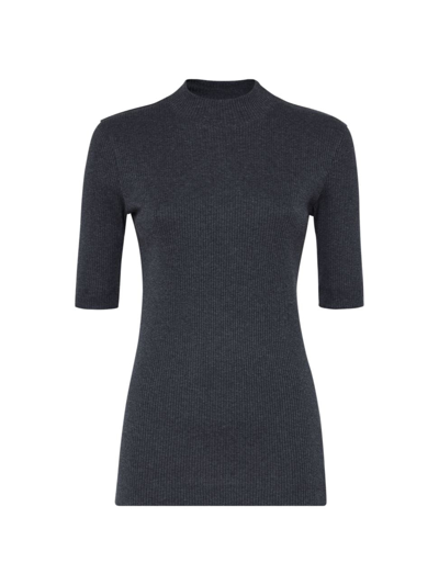 Shop Brunello Cucinelli Women's Cotton Ribbed Jersey T-shirt With Monili In Anthracite