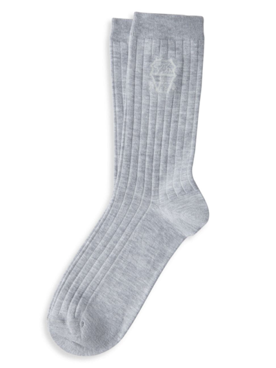 Shop Brunello Cucinelli Men's Cotton Chalk Stripe Effect Socks With Logo In Grey