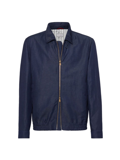 Shop Brunello Cucinelli Men's Wool And Linen Denim Effect Twill Outerwear Jacket