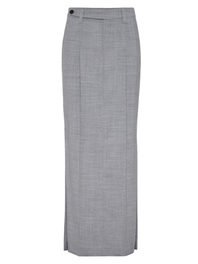 Shop Brunello Cucinelli Women's Comfort Virgin Wool Fresco Sartorial Column Skirt In Light Grey