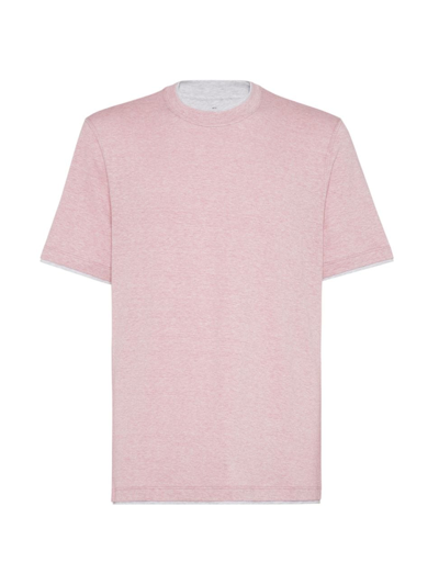 Shop Brunello Cucinelli Men's Linen And Cotton Jersey Crew Neck T-shirt In Pink