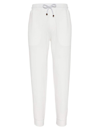 Shop Brunello Cucinelli Men's Techno Cotton Lightweight French Terry Joggers In Off White