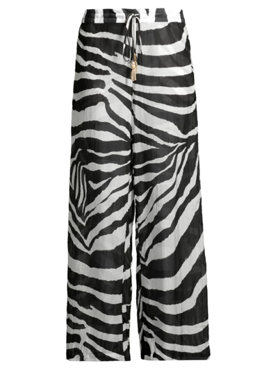 Shop Natori Women's Zebra Cotton-silk Wide-leg Pants In Black White
