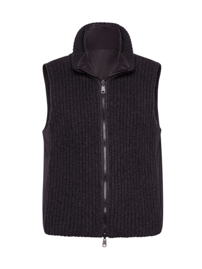 Shop Brunello Cucinelli Women's Cashmere Feather Yarn Reversible Knit Down Vest In Stone Grey