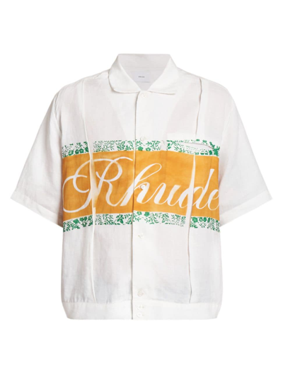 Shop Rhude Men's Linen Cuban Shirt In Ivory