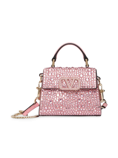 Shop Valentino Women's Micro Vsling Embroidered Handbag In Rose Bubble