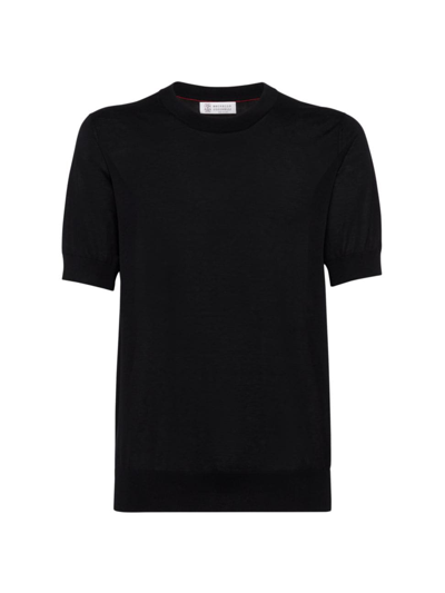Shop Brunello Cucinelli Men's Cotton And Silk Lightweight Knit T-shirt In Black