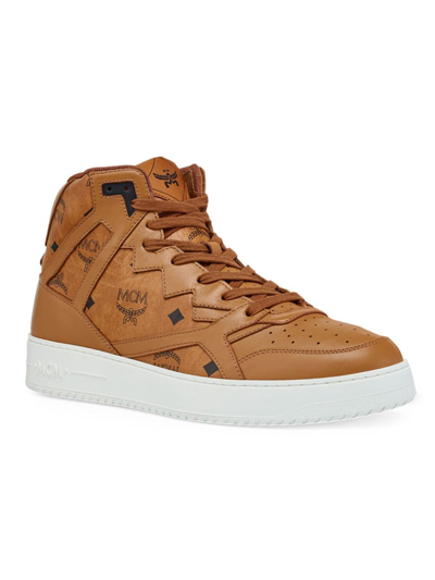 Shop Mcm Men's Neo Terrain Visetos High-top Sneakers In Cognac