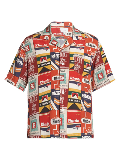 Shop Rhude Men's Cigaretta Silk Shirt In Red Multi