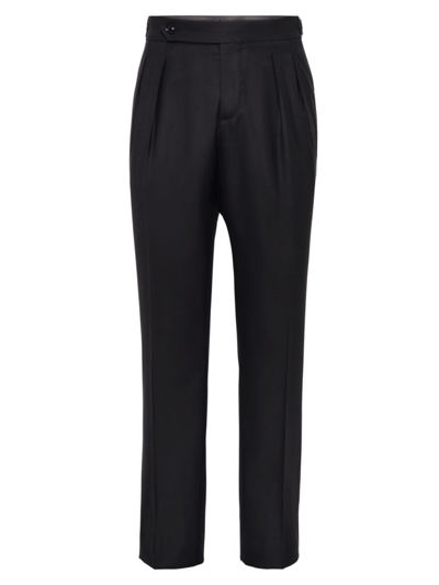 Shop Brunello Cucinelli Men's Virgin Wool And Silk Lightweight Twill Tuxedo Trousers In Black