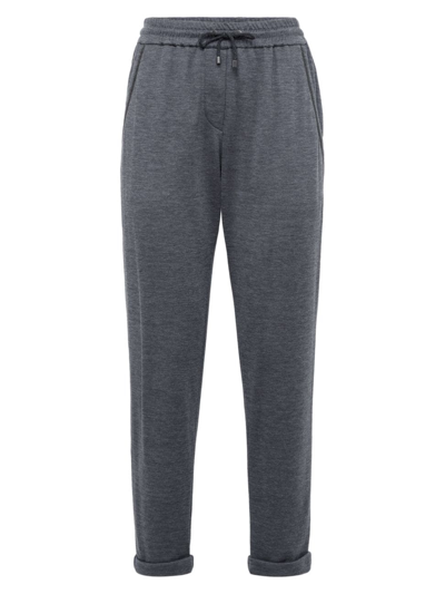 Shop Brunello Cucinelli Women's Cotton And Silk Interlock Trousers With Shiny Pocket Detail In Dark Grey