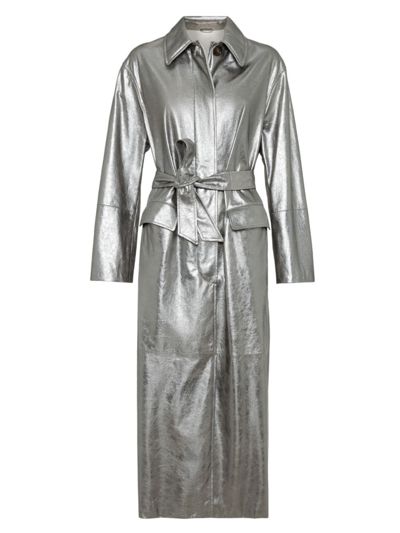 Shop Brunello Cucinelli Women's Lamé Suede Trench With Monili In Silver