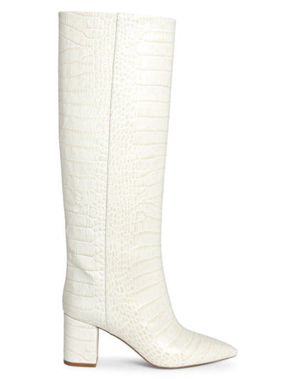 Shop Paris Texas Women's Anja 70mm Crocodile-embossed Leather Knee-high Boots In Bone China